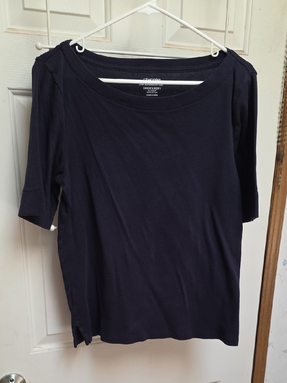 Chico's Navy Short-Sleeve Boatneck Top